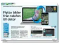 En guide för att flytta bilder från telefon till dator, med en glad flicka på en gunga som visas på en datorskärm.