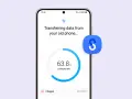 En Samsung-telefon visar dataöverföring från en gammal telefon. 63,8% klart, 3 minuter kvar. Perfekt för att byta telefon Samsung till Samsung.