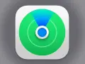 App-ikon för Hitta. En grön cirkel med blå sektioner och en vit ring i mitten. Perfekt för att hitta appen.