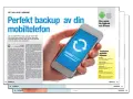 En hand håller en mobiltelefon med en ikon för säkerhetskopiering. Artikeln handlar om hur man kan kopiera sms och andra filer för backup.