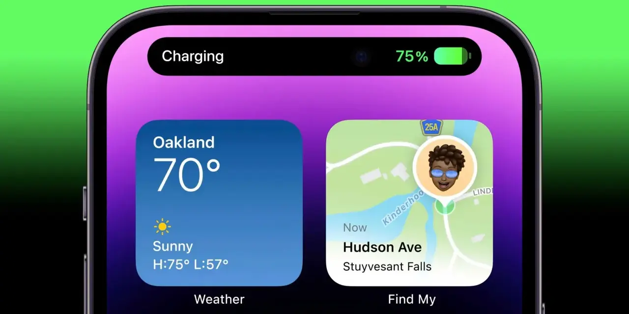 iPhone visar optimerad batteriladdning, 75% laddat. Vädret i Oakland är 70 grader och soligt.