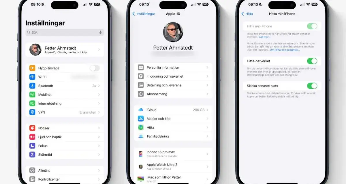 Tre iPhones visar inställningar. En visar "Notiser" och en annan visar hur man kan se gamla notiser på iPhone.