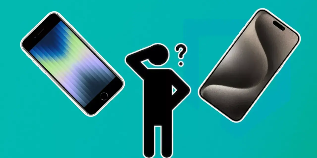 En person funderar vilken iOS jag har, med två iPhones som visar olika skärmar.