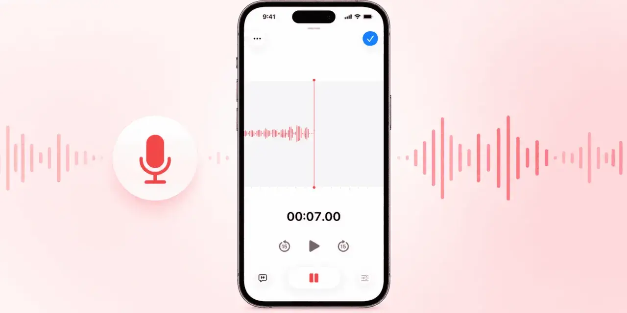 En iPhone som visar en ljudinspelning med en röd mikrofonikon. Perfekt för att spela in ljud på din iPhone.