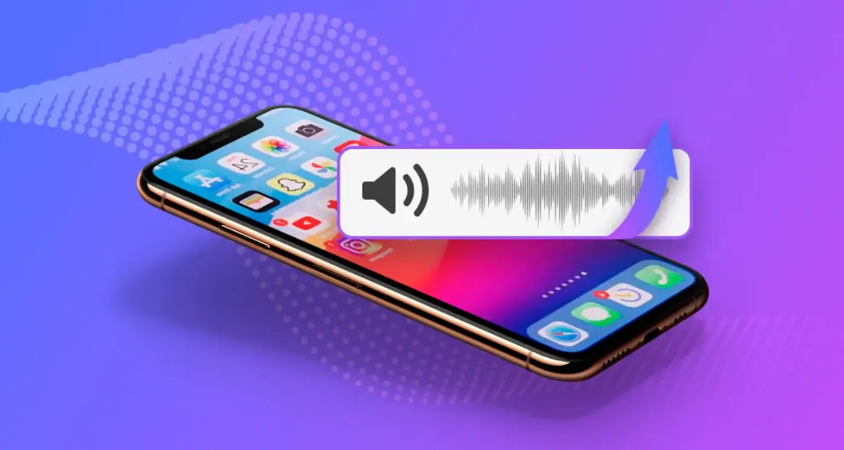 iPhone med ljudvåg och pil som symboliserar att den tappat iPhone i vatten och nu behöver repareras.