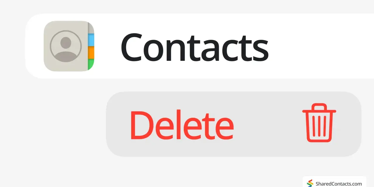 Ikon för kontakter på en iPhone med texten "Delete" och en papperskorg.