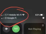 Telefonen visar T-Mobile Wi-Fi och Google Fi som tillgängliga nätverk för wifi samtal. Batteriet är på 63%.