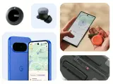 Hitta min mobil med hjälp av spårningsbrickor och kartor. En blå Pixel-telefon visar en karta, en hand håller en annan telefon med en spårningsbricka och nycklar.