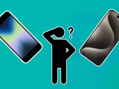En person funderar vilken iOS jag har, med två iPhones som visar olika skärmar.
