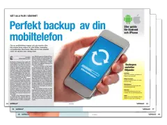 En hand håller en mobiltelefon med en ikon för säkerhetskopiering. Artikeln handlar om hur man kan kopiera sms och andra filer för backup.