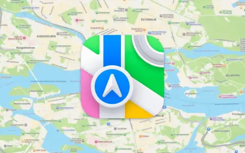 Apple kartor-ikonen svävar över en karta över Stockholm.