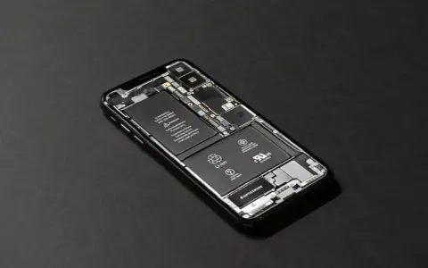 En öppen iPhone med synligt batteri och komponenter. För att spara batteri iPhone, se till att den är i gott skick.