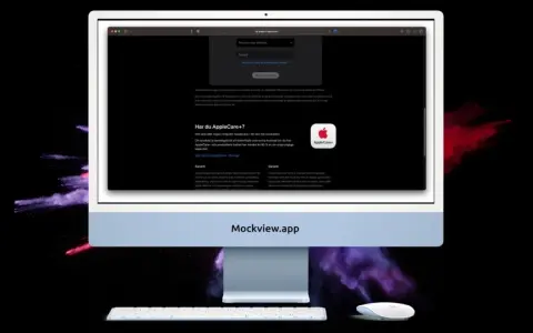 En iMac visar en webbsida om AppleCare+ och garanti för iPhone.