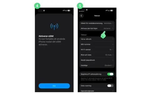 Aktiverar eSIM på din iPhone. Följ stegen för att vimla aktivera simkortet och fortsätta använda din telefon.