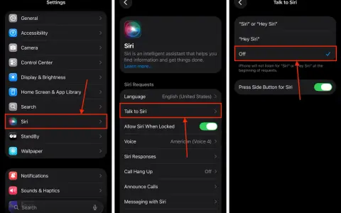 Inställningar för Siri. "Hej Siri" är avstängt.