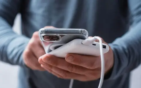 En person laddar sin mobiltelefon med en powerbank. Frågan "vad kostar det att ladda en mobiltelefon" är relevant när man använder en extern laddare.