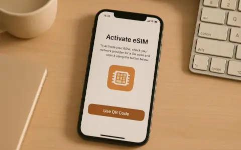 iPhone-skärm visar aktivering av eSIM. En knapp för att använda QR-kod syns.