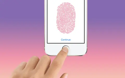 En finger placeras på hemknappen för att aktivera touch ID.