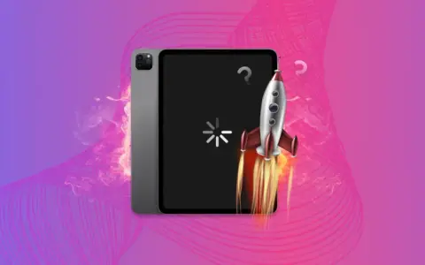 En raket skjuter upp från en iPad, som symboliserar att ipad batteri laddar ur snabbt.