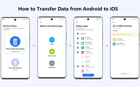 Steg för att flytta data från Samsung till iPhone. Visar hur du väljer data och överför till ny enhet.