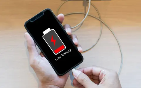 En person laddar sin mobiltelefon med lågt batteri. Viktigt att spara bilder från mobilen innan batteriet tar slut!