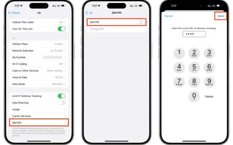 Inställningar för att ta bort PIN-kod för SIM-kortet. Telefonen ber dig ange PIN-koden för att låsa SIM-kortet.