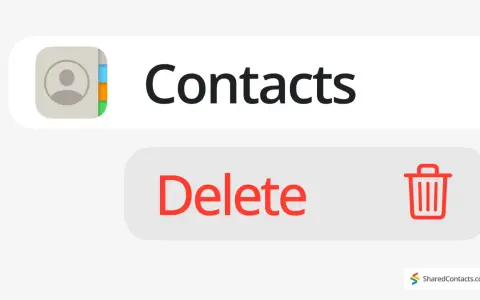Ikon för kontakter på en iPhone med texten "Delete" och en papperskorg.