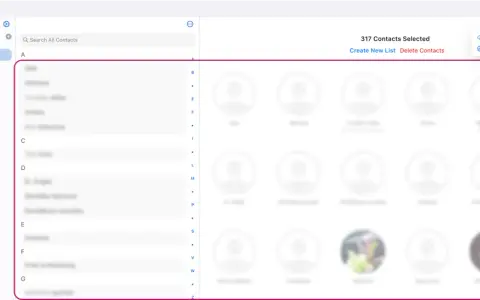 Välj "Export vCard" för att exportera kontakter från iPhone. Listan visar alla dina kontakter sorterade.
