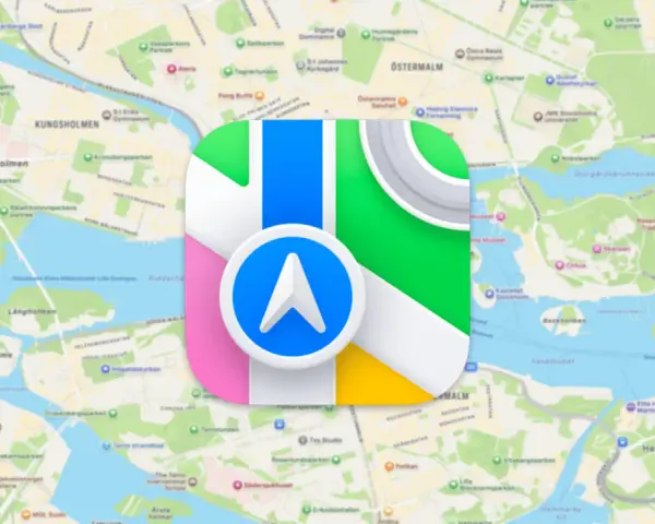 Apple kartor-ikonen svävar över en karta över Stockholm.