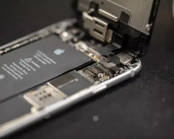 Insidan av en iPhone 6 med batteriet synligt. Kanske är det dags för ett nytt batteri för att slippa dålig batteritid.