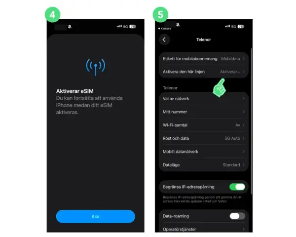 Aktiverar eSIM på din iPhone. Följ stegen för att vimla aktivera simkortet och fortsätta använda din telefon.
