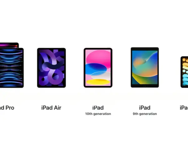Jämförelse av iPads: Pro, Air, 10:e gen, 9:e gen och mini. Här ser du skillnad iPad och iPad Air.