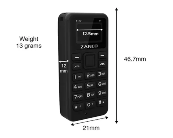 Den minsta mobilen, Zanco Tiny T1, väger bara 13 gram och är otroligt liten.