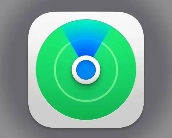 App-ikon för Hitta. En grön cirkel med blå sektioner och en vit ring i mitten. Perfekt för att hitta appen.