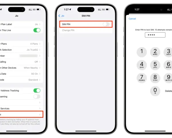 Inställningar för att ta bort PIN-kod för SIM-kortet. Telefonen ber dig ange PIN-koden för att låsa SIM-kortet.