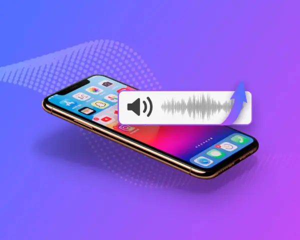 iPhone med ljudvåg och pil som symboliserar att den tappat iPhone i vatten och nu behöver repareras.