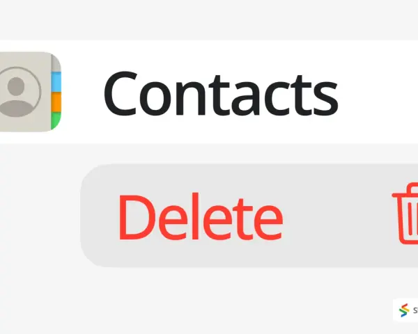Ikon för kontakter på en iPhone med texten "Delete" och en papperskorg.