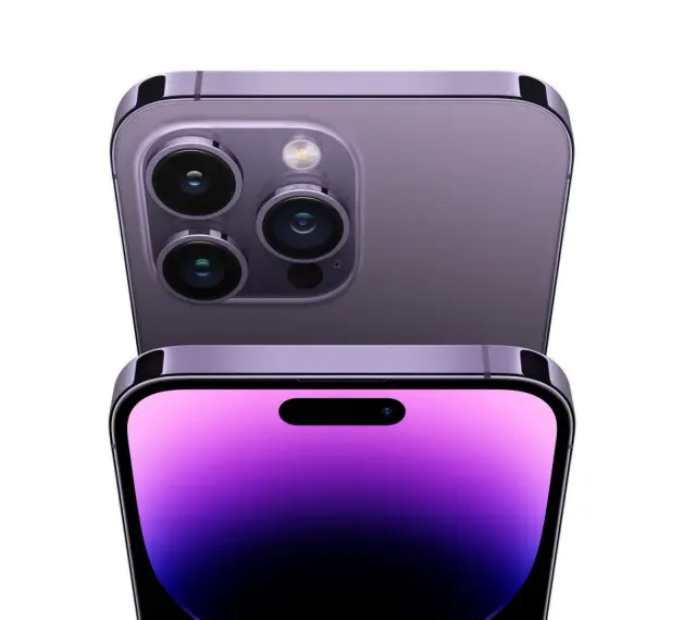 Två lila iPhones, en ovanpå den andra. Perfekt för dig som vill flytta från Android till iPhone.