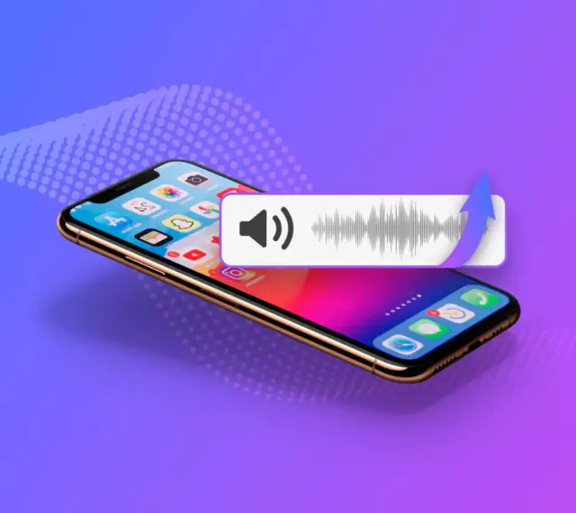 iPhone med ljudvåg och pil som symboliserar att den tappat iPhone i vatten och nu behöver repareras.
