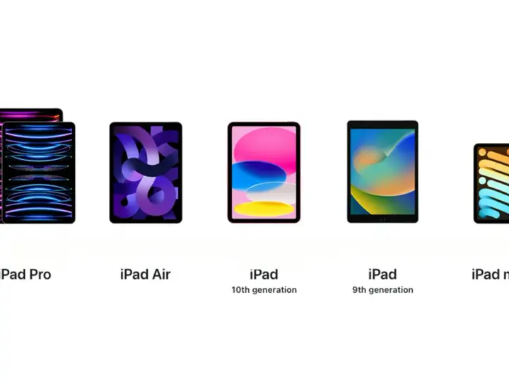 Jämförelse av iPads: Pro, Air, 10:e gen, 9:e gen och mini. Här ser du skillnad iPad och iPad Air.