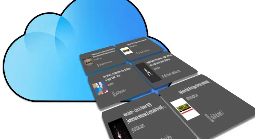 Flikar på en iPhone som visar nyheter och videor, allt samlat i en molnliknande design.
