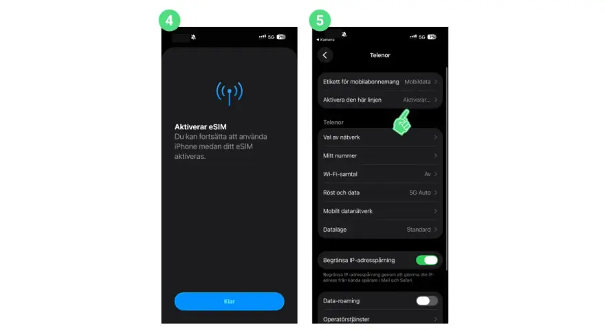 Aktiverar eSIM på din iPhone. Följ stegen för att vimla aktivera simkortet och fortsätta använda din telefon.
