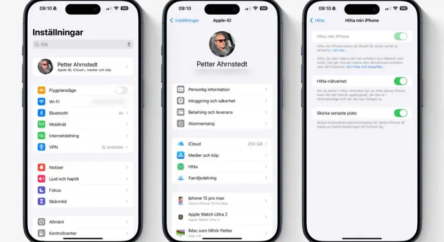 Tre iPhones visar inställningar. En visar "Notiser" och en annan visar hur man kan se gamla notiser på iPhone.