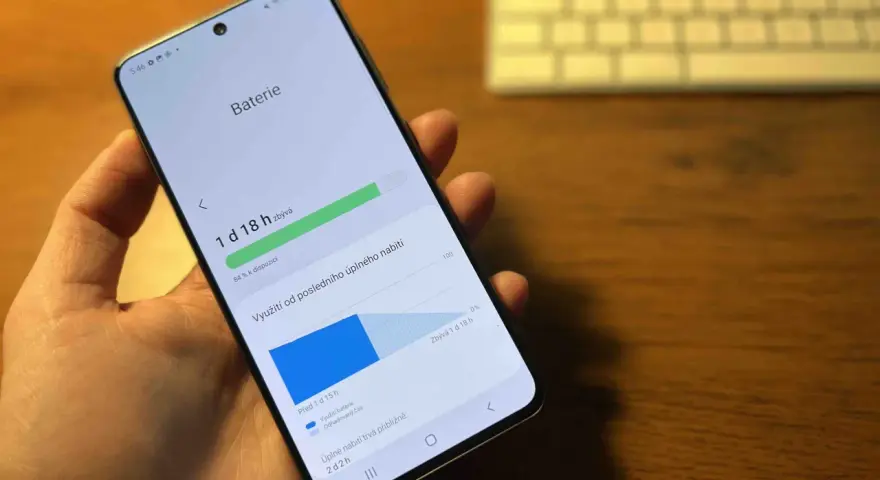 Telefon visar att det finns 1 dag och 18 timmar kvar på batteriet. Bra att veta hur mycket batteri jag har!