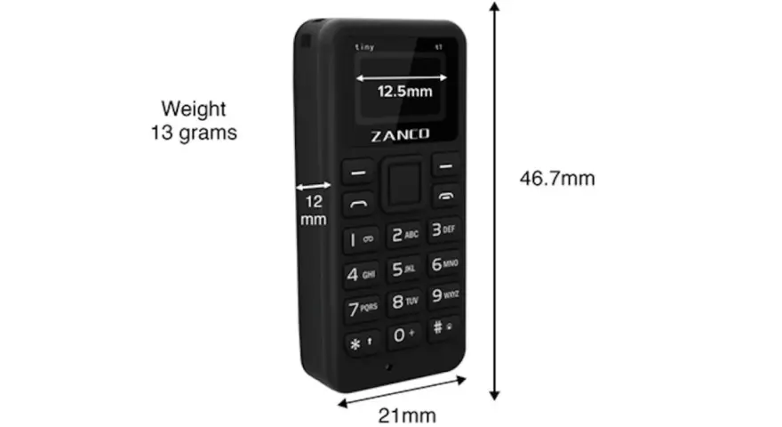 Den minsta mobilen, Zanco Tiny T1, väger bara 13 gram och är otroligt liten.