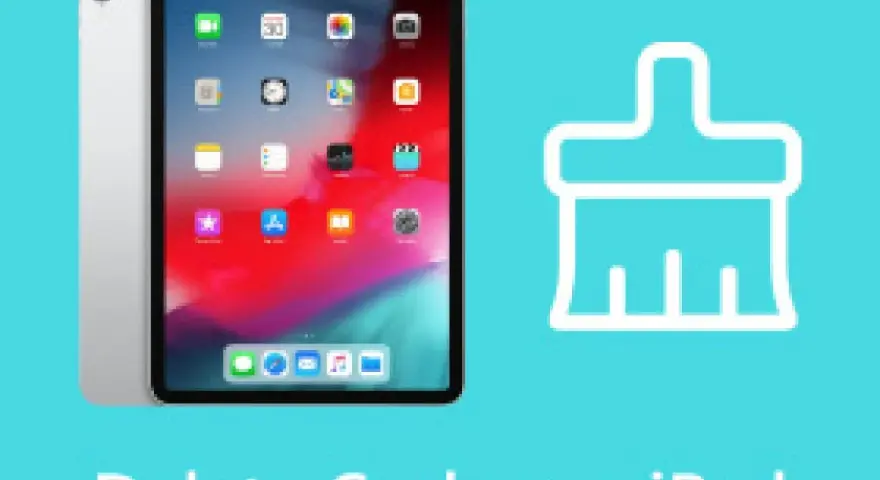 En bild på en iPad bredvid en ikon av en sopborste, som symboliserar hur man kan rensa cache på iPad för bättre prestanda.