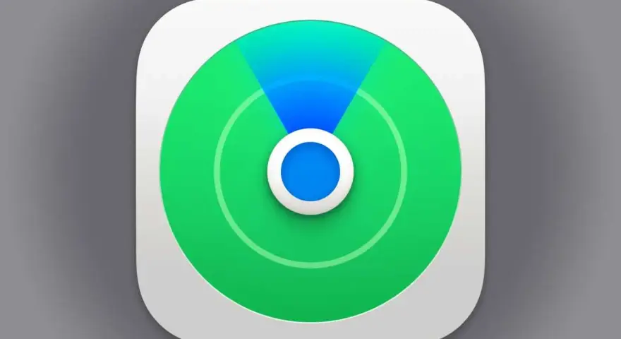 App-ikon för Hitta. En grön cirkel med blå sektioner och en vit ring i mitten. Perfekt för att hitta appen.