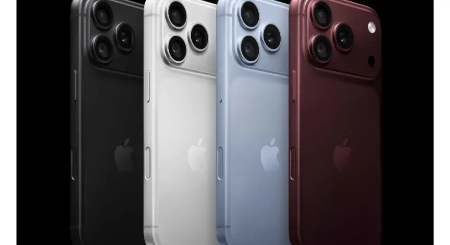 Fyra iPhones i olika färger: svart, vit, blå och vinröd. Den här iPhone 18-serien ser lovande ut.