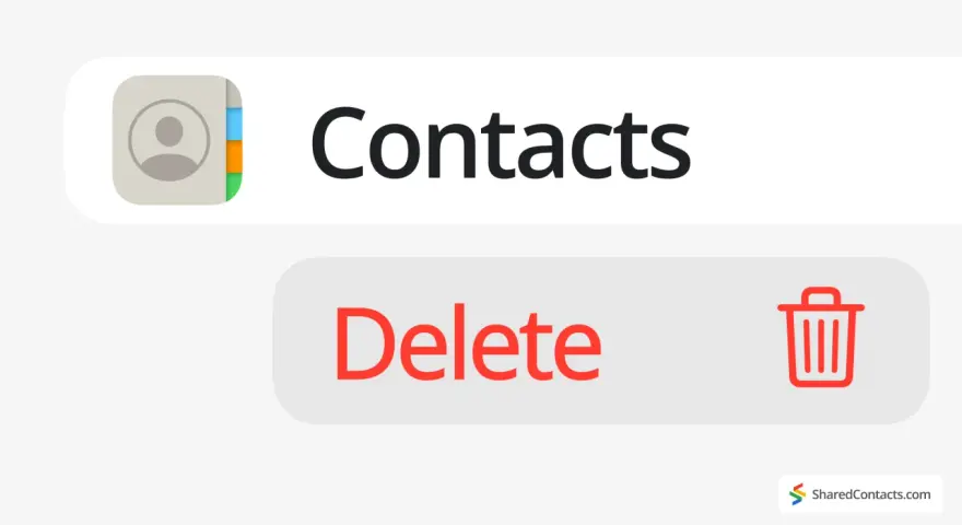 Ikon för kontakter på en iPhone med texten "Delete" och en papperskorg.