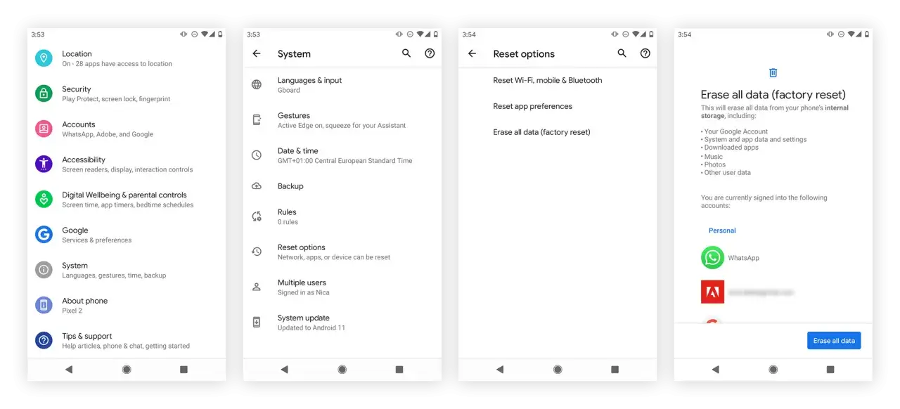 Android-inst&auml;llningar visar fabriks&aring;terst&auml;llning. En virusinfektion kan kr&auml;va detta f&ouml;r att rensa telefonen.